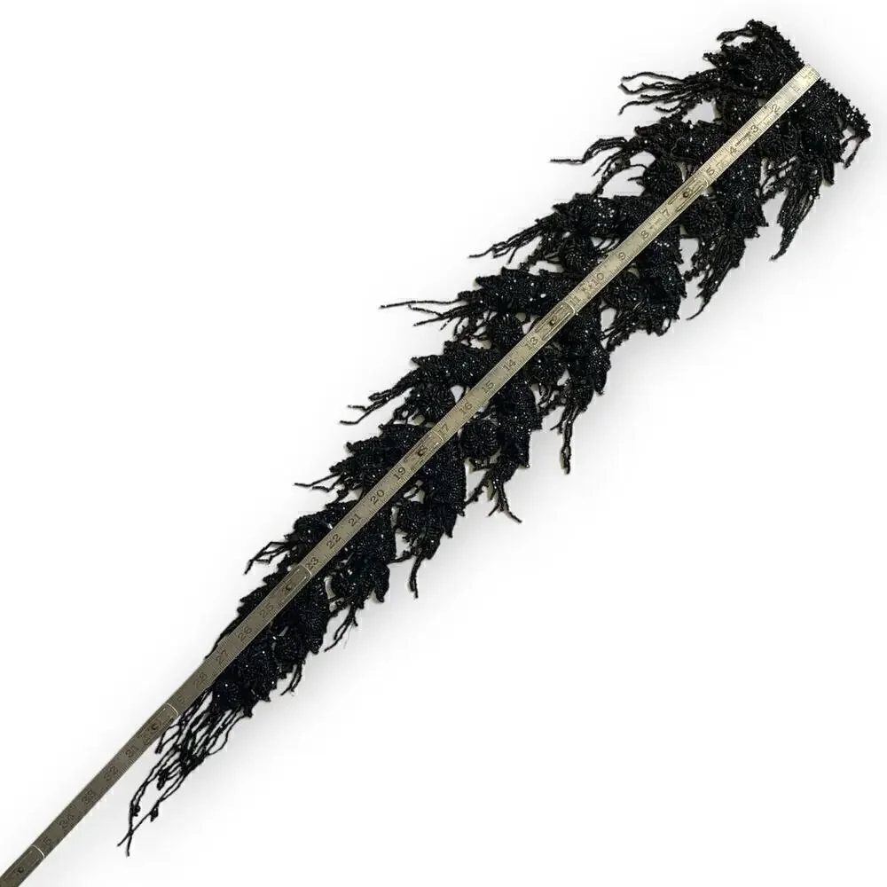 Giant Antique Victorian Jet Mourning Appliqué 33”x 5” Fringe Skirt Delineator